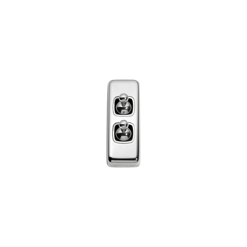 Switch - Architrave - Toggle 2 Gang Polished Chrome/White