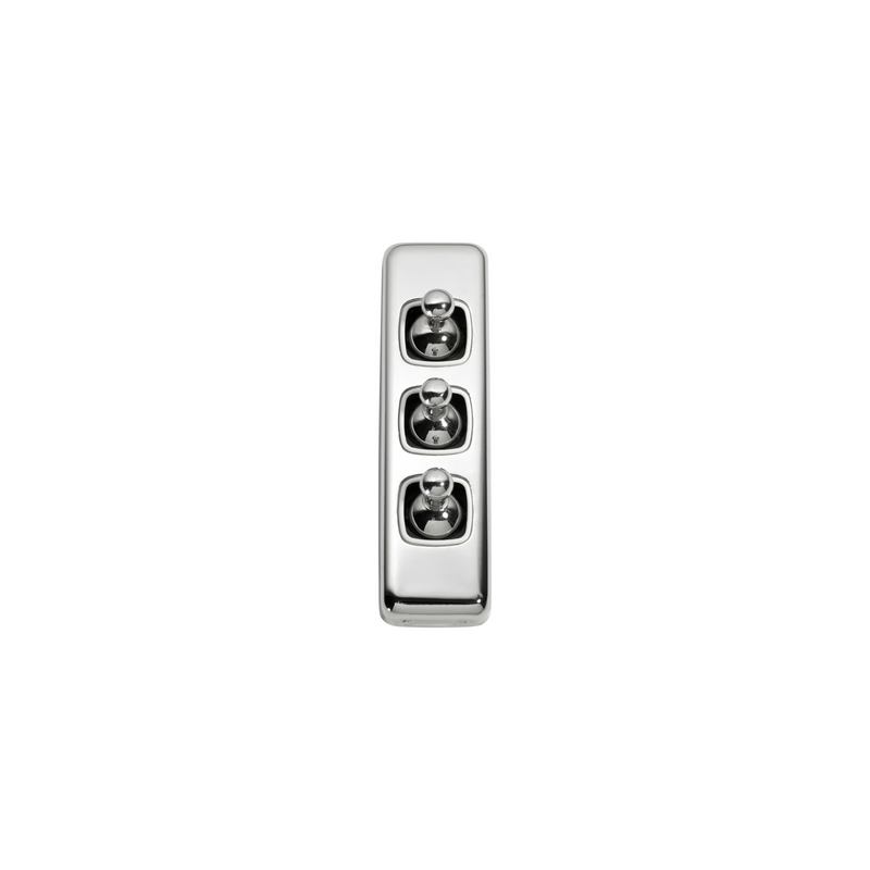 Switch - Architrave - Toggle 3 Gang Polished Chrome/White