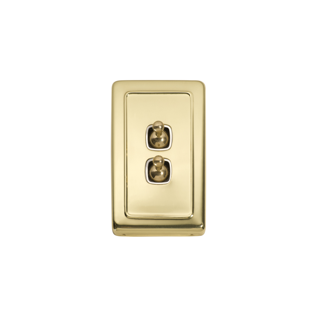 Switch - Toggle 2 Gang Polished Brass/White