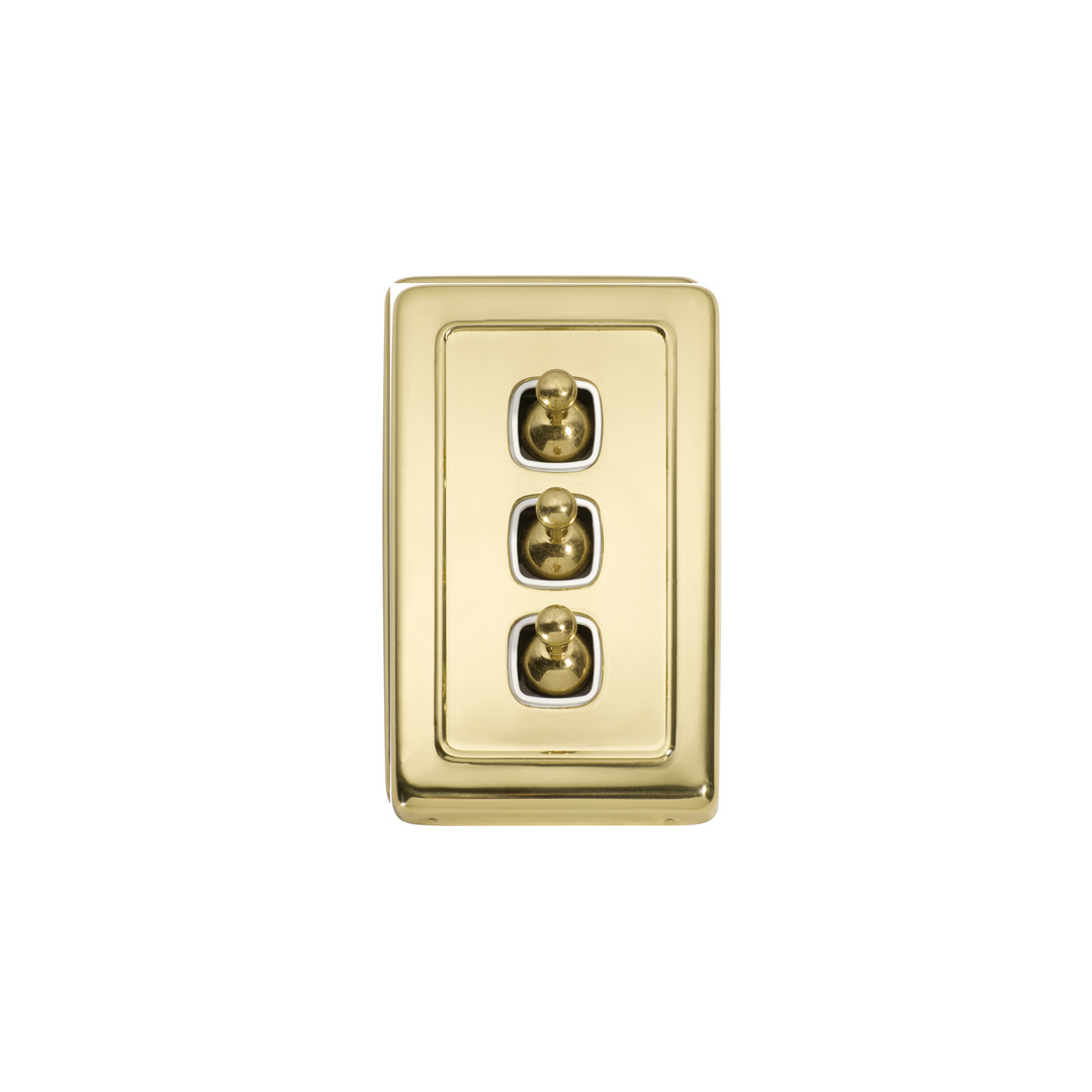 Switch - Toggle 3 Gang Polished Brass/White