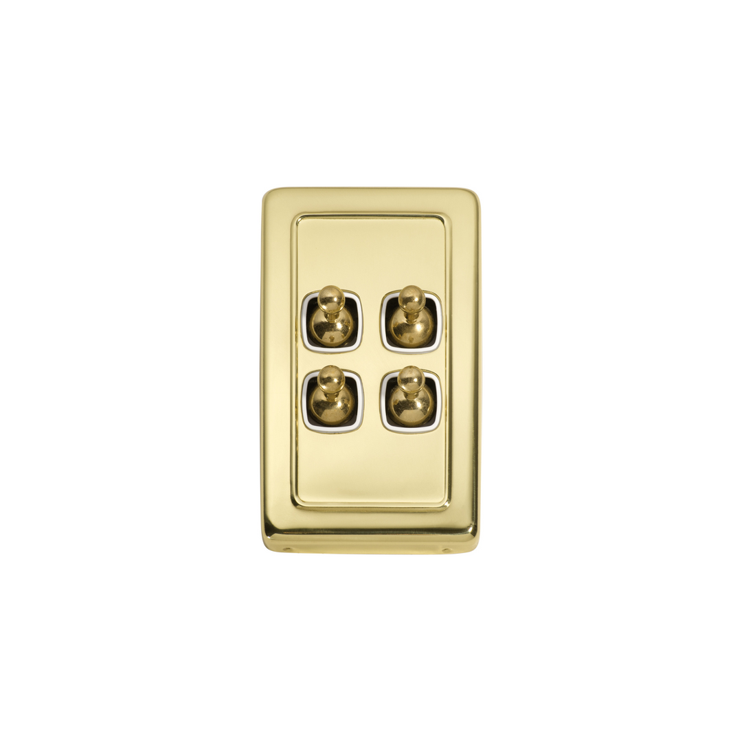 Switch - Toggle 4 Gang Polished Brass/White