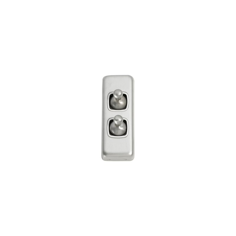 Switch - Architrave - Toggle 2 Gang Satin Chrome/White