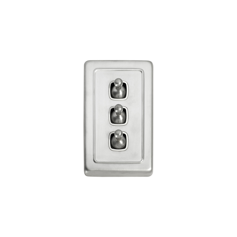 Switch - Toggle 3 Gang Satin Chrome/White