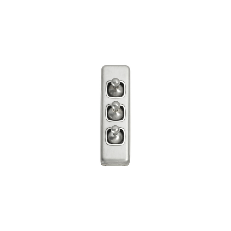 Switch - Architrave - Toggle 3 Gang Satin Chrome/White