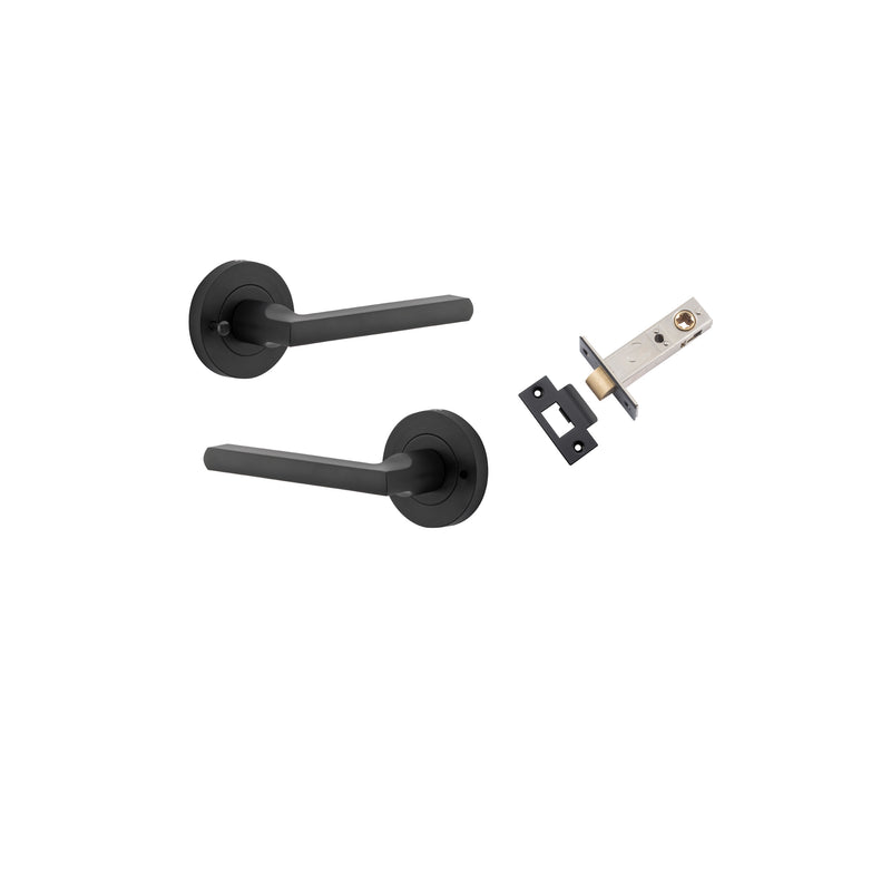 Baltimore Lever on Rose Matt Black Inbuilt Privacy Kit