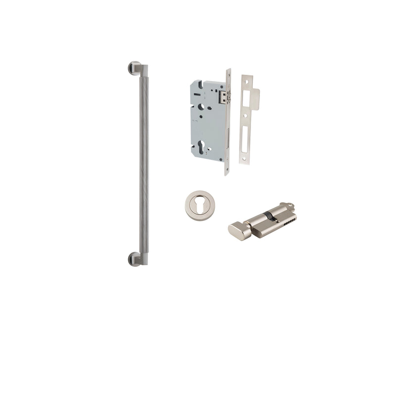 Brunswick Pull Handle Satin Nickel 450mm Entrance Kit - Key/Thumb Turn