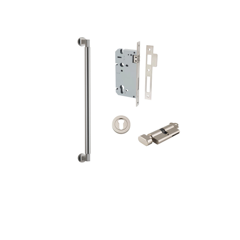 Berlin Pull Handle Satin Nickel 450mm Entrance Kit - Key/Thumb Turn