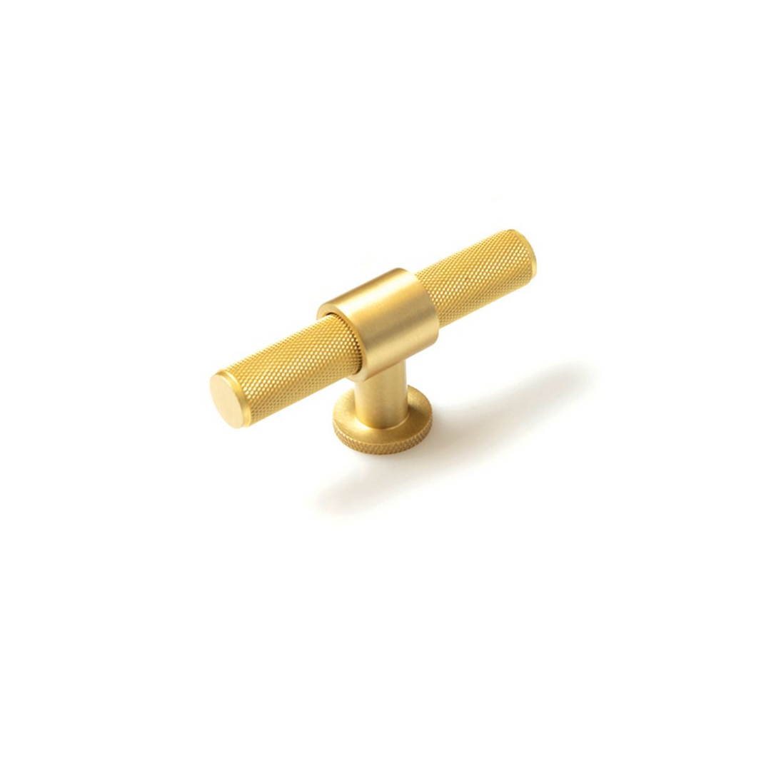 Belgravia Knurled Solid Brass T Knob Brushed Satin Brass 82mm