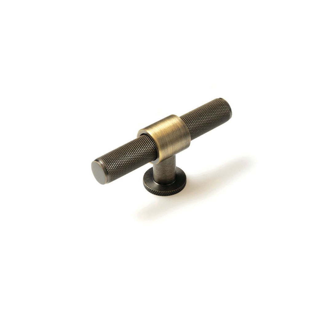 Belgravia Knurled Solid Brass T Knob Dark Brushed Brass 82mm