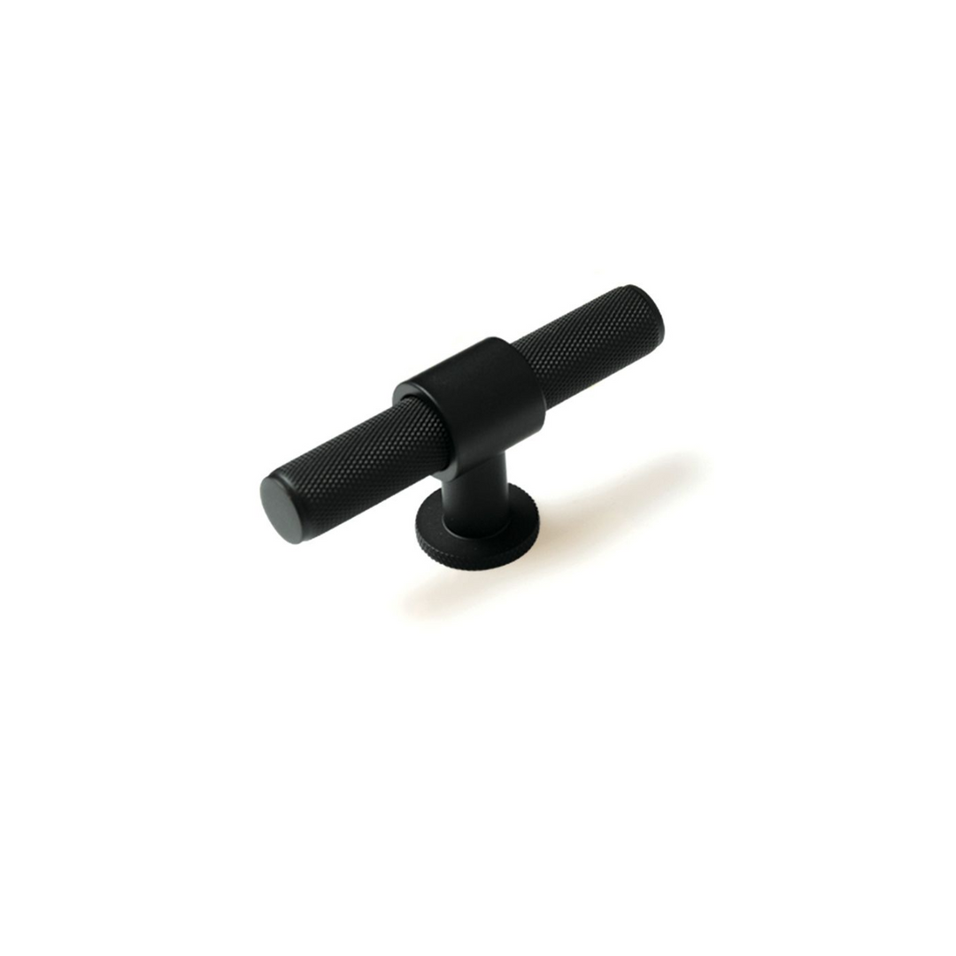 Belgravia Knurled Solid Brass T Knob Matt Black 82mm
