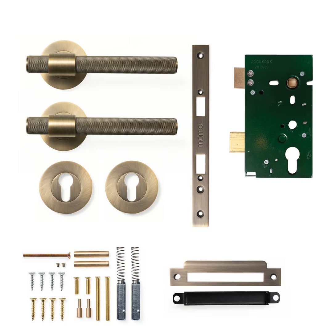 Belgravia Knurled Lever Mortice Entrance Set Dark Brushed Brass