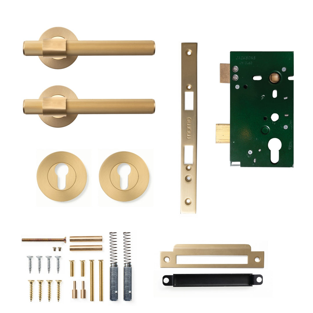Belgravia Lined Lever Mortice Entrance Set Brushed Satin Brass