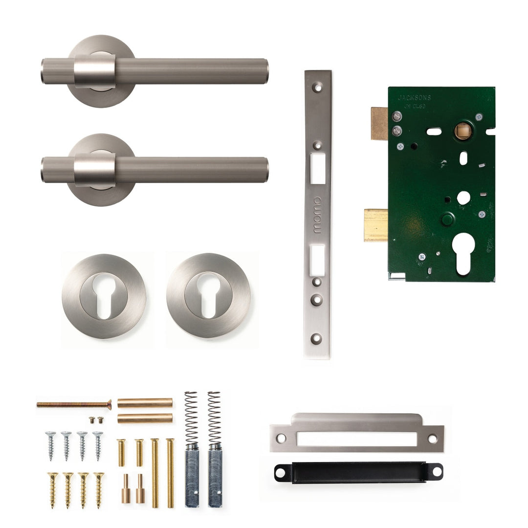 Belgravia Lined Lever Mortice Entrance Set Dull Brushed Nickel