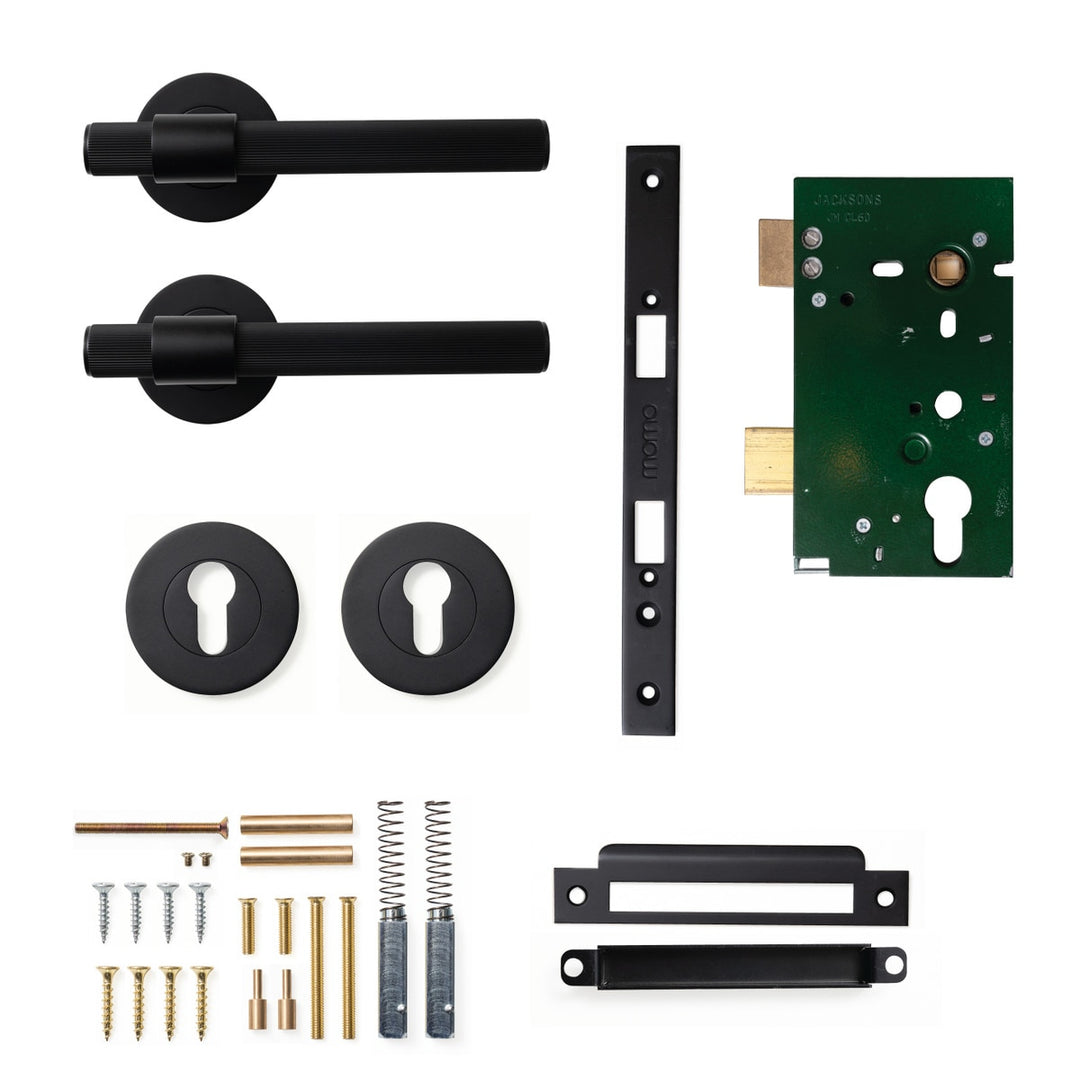 Belgravia Lined Lever Mortice Entrance Set Matt Black