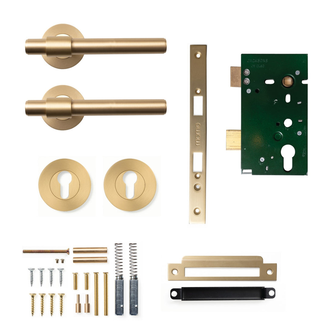 Belgravia Plain Lever Mortice Entrance Set Brushed Satin Brass