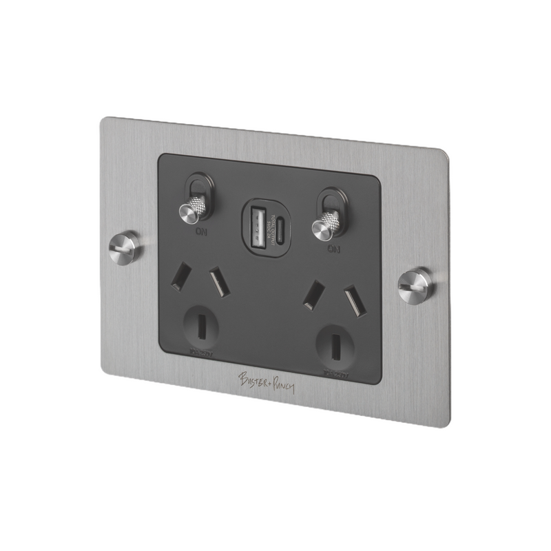 2G GPO Socket / USB A+C / Steel
