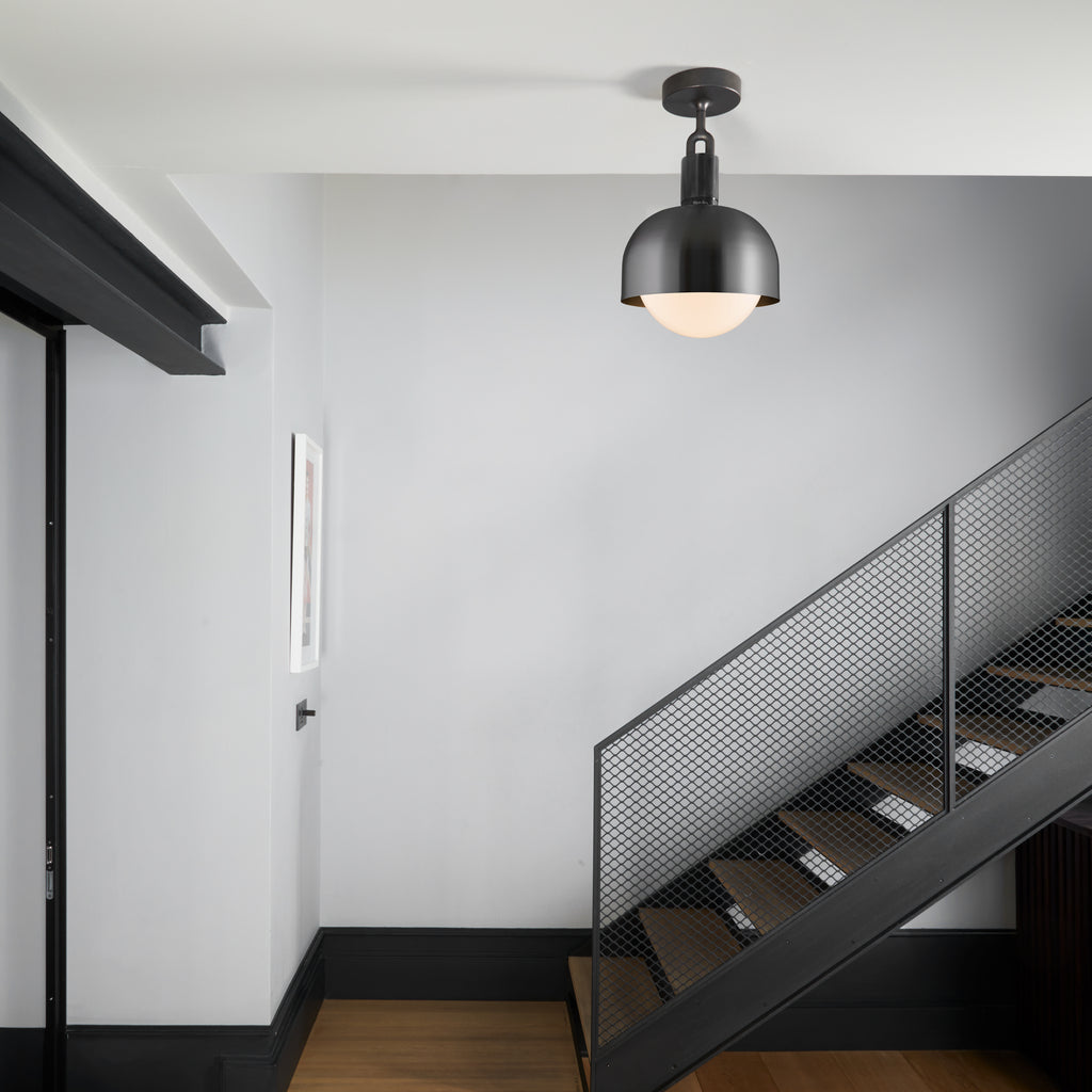 Forked Ceiling / Shade / Globe / Opal / Medium / Gun Metal