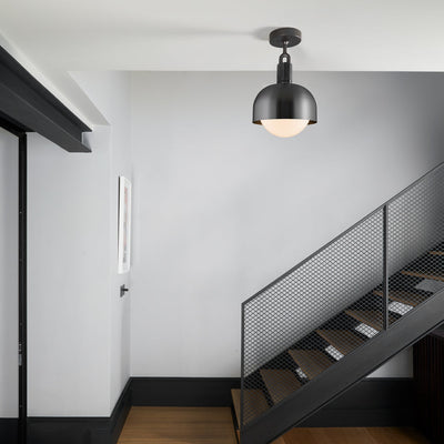 Forked Ceiling / Shade / Globe / Opal / Medium / Gun Metal