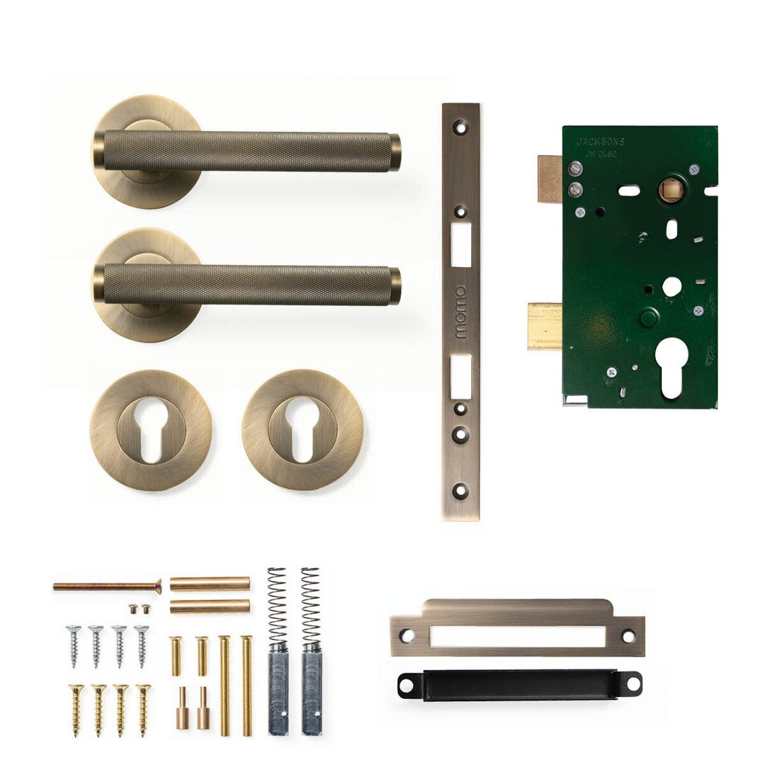 Bellevue Knurled Lever Mortice Entrance Set Dark Brushed Brass