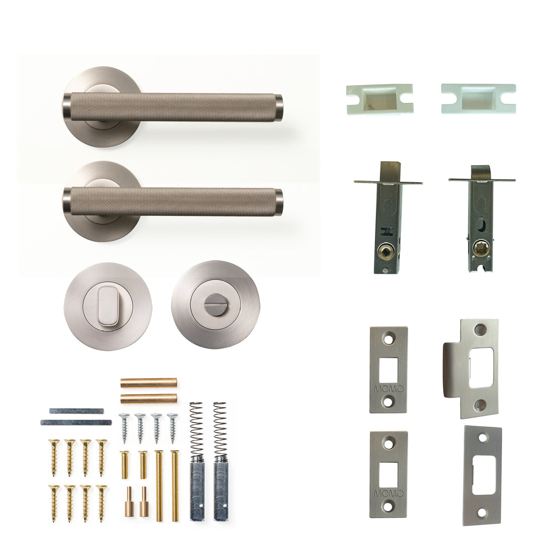 Bellevue Knurled Lever Privacy Set Dull Brushed Nickel