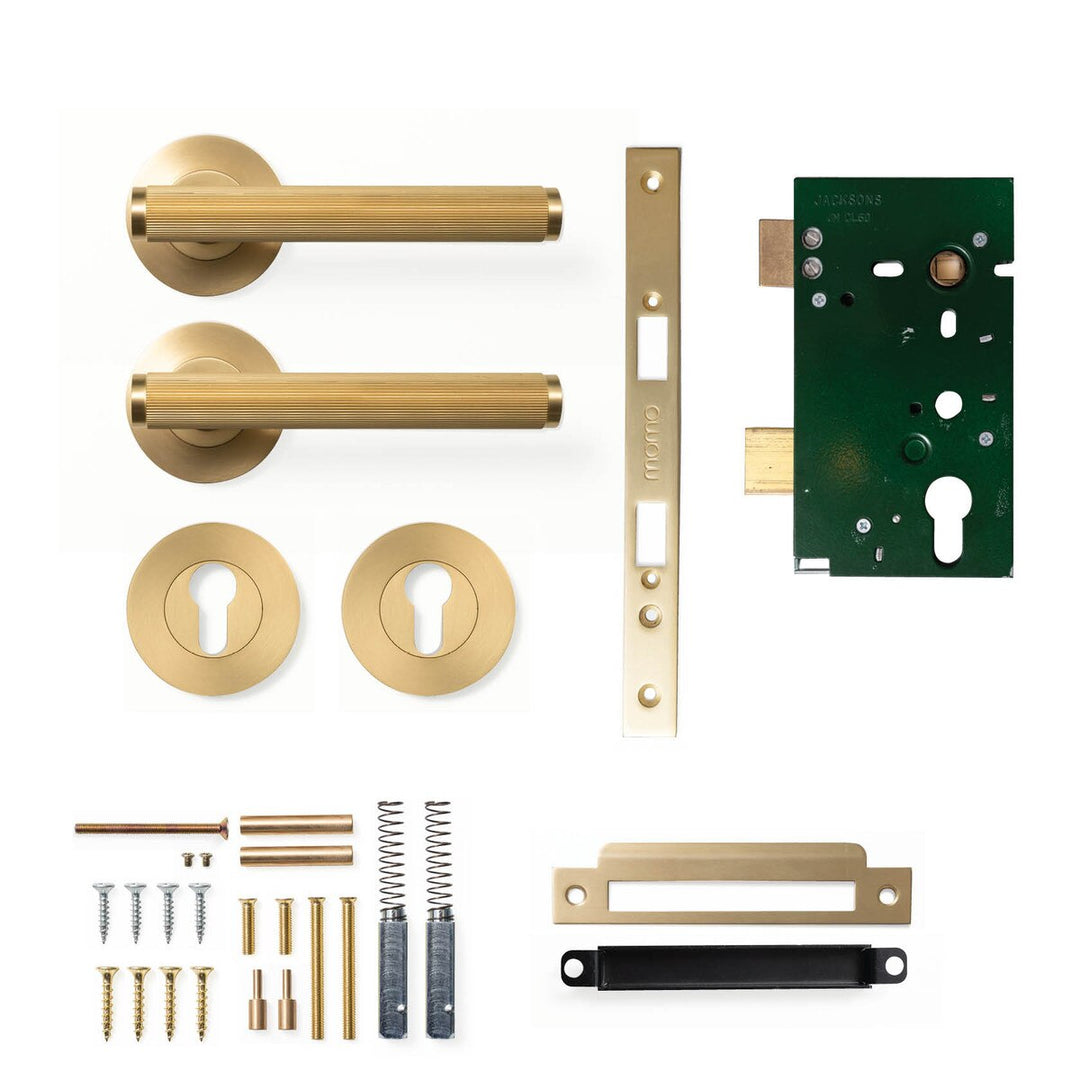 Bellevue Lined Lever Mortice Entrance Set Brushed Satin Brass