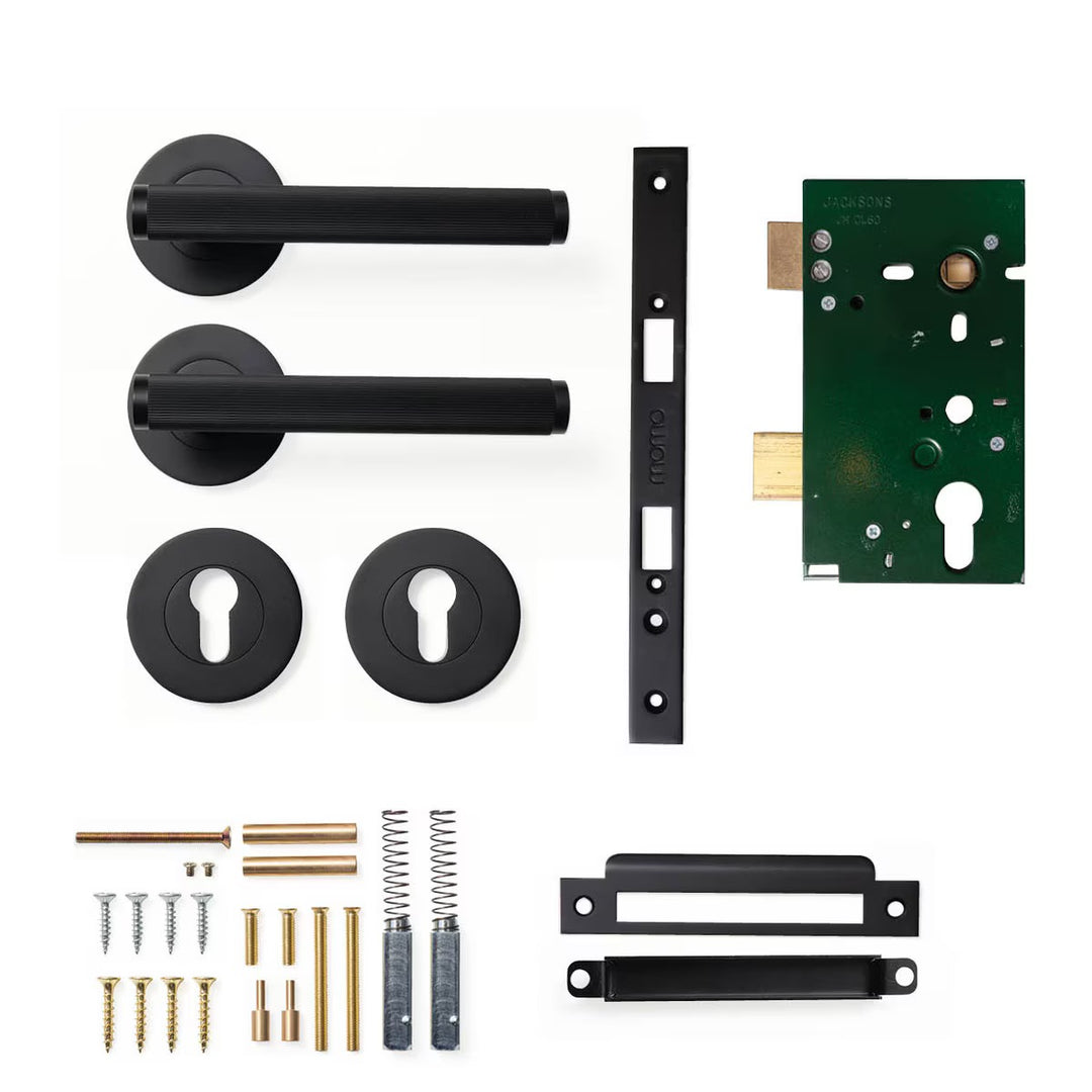 Bellevue Lined Lever Mortice Entrance Set Matt Black