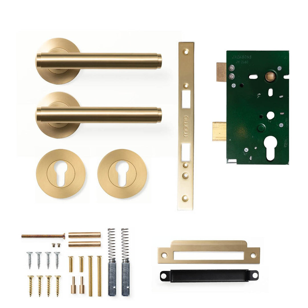 Bellevue Plain Lever Mortice Entrance Set Brushed Satin Brass