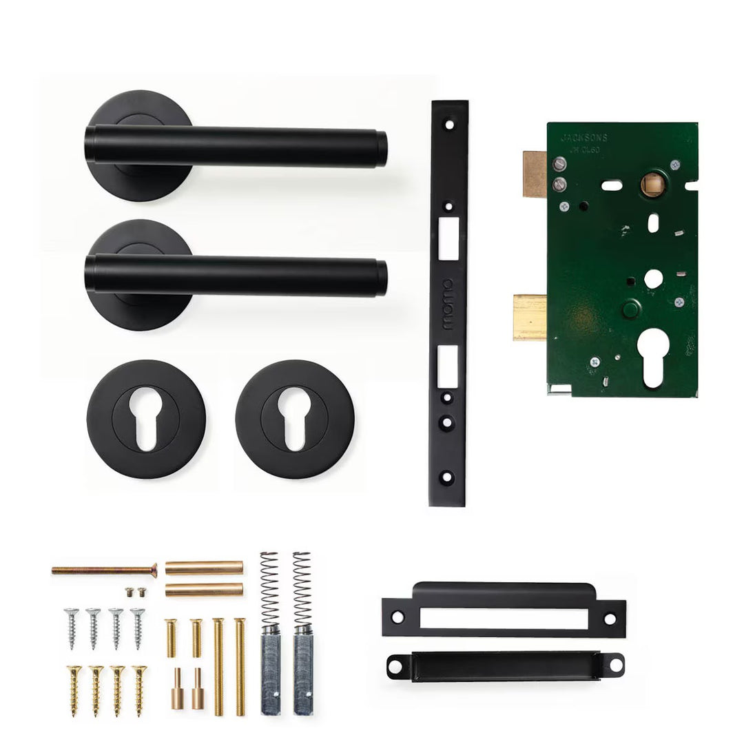 Bellevue Plain Lever Mortice Entrance Set Matt Black