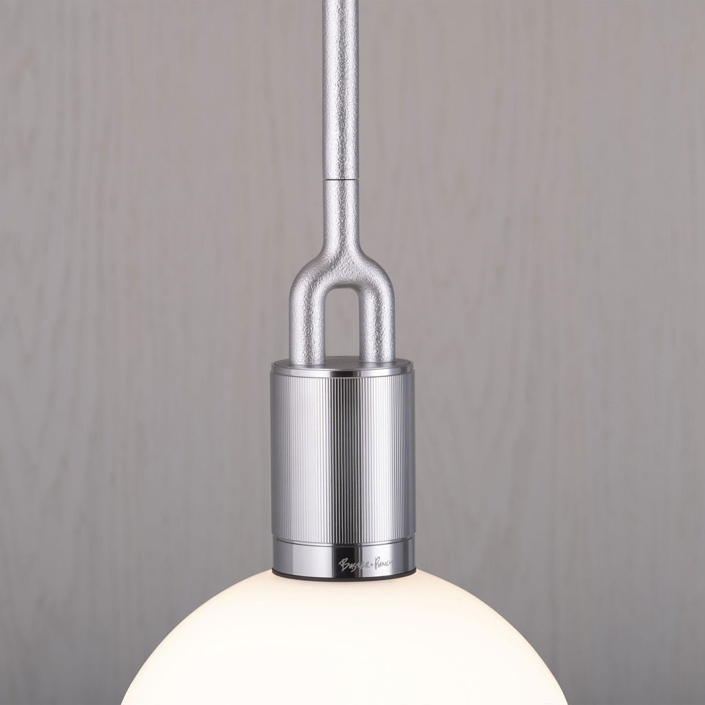 Forked Pendant / Globe / Opal / Large / Steel