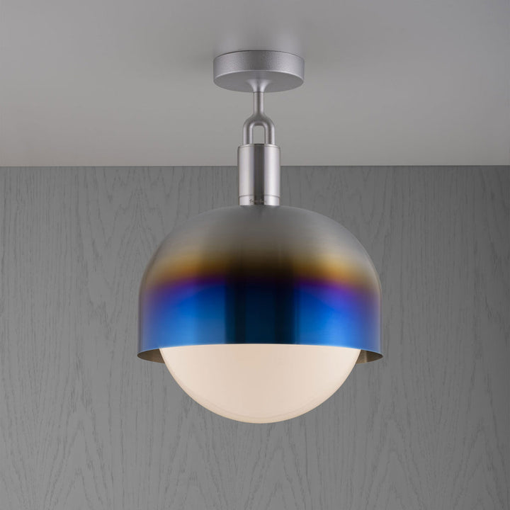 Forked Ceiling / Shade / Globe / Opal / Large / Burnt Steel