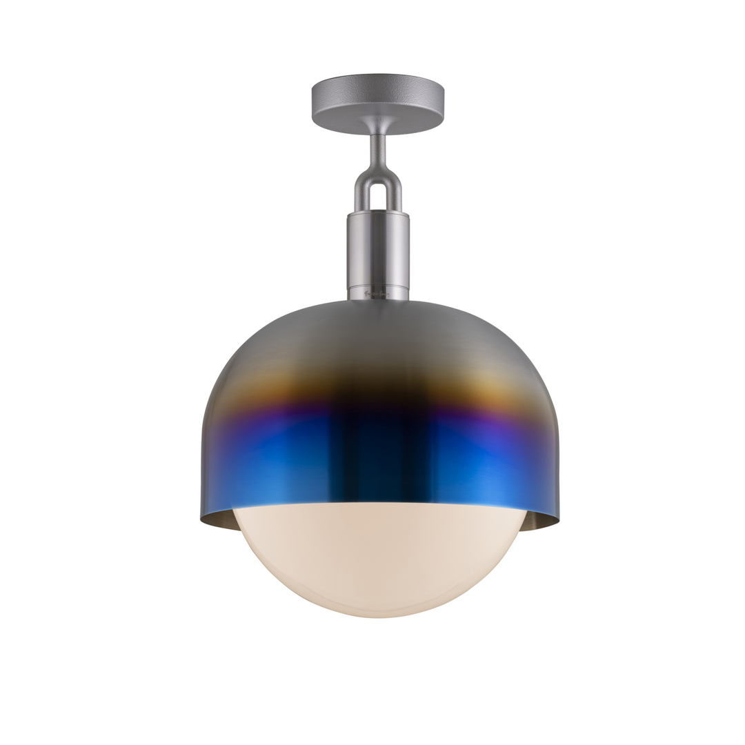 Forked Ceiling / Shade / Globe / Opal / Large / Burnt Steel