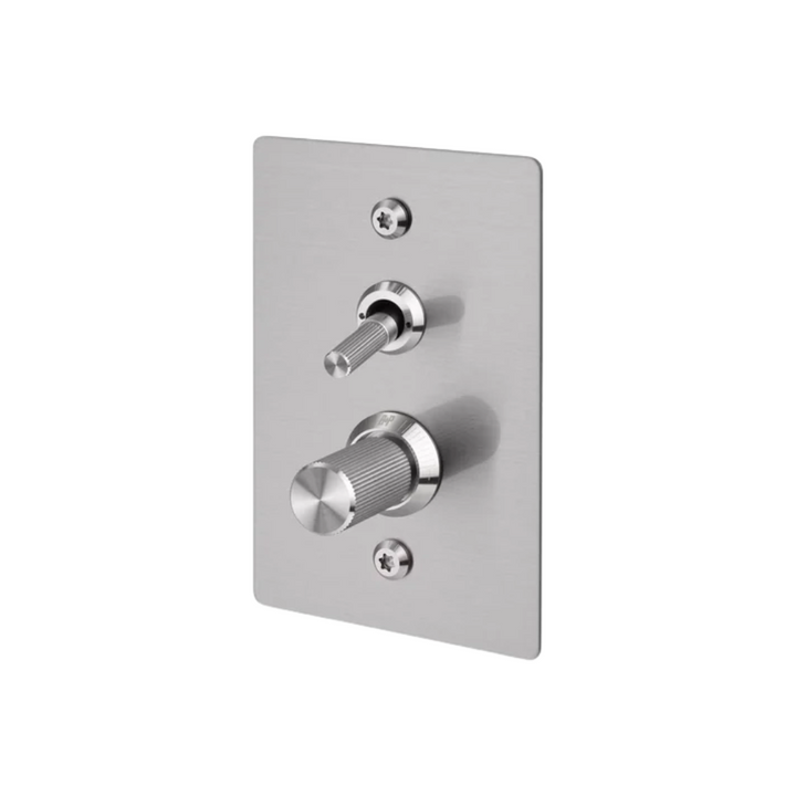 2G Toggle + Dimmer / Vertical / Linear / Steel
