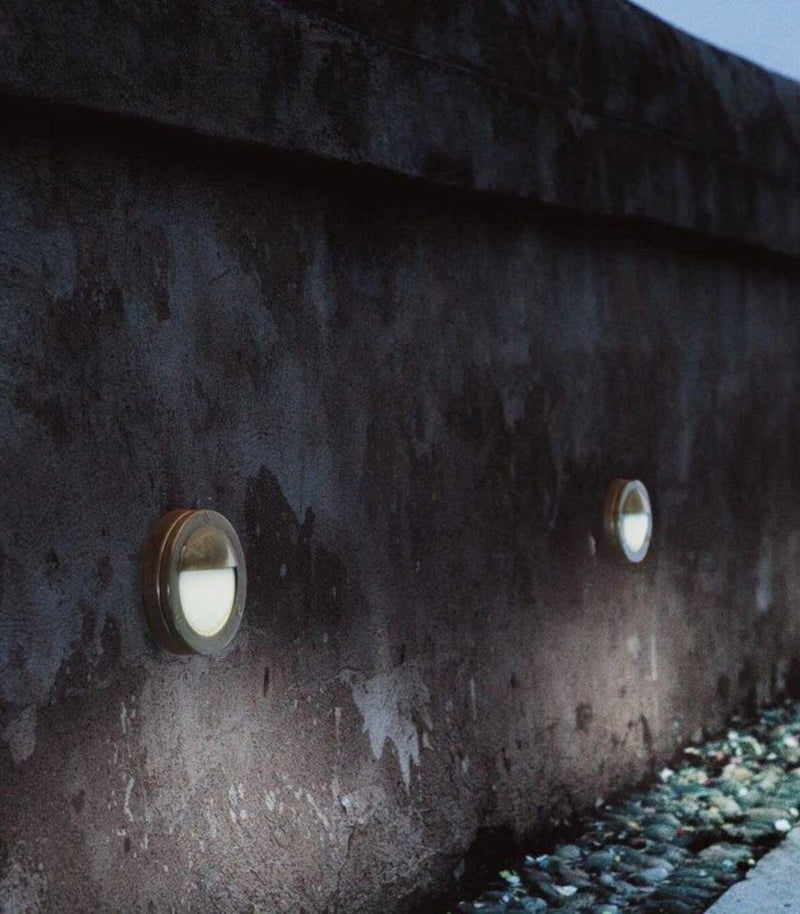 Marina Brass Round Bunker Light with White Glass