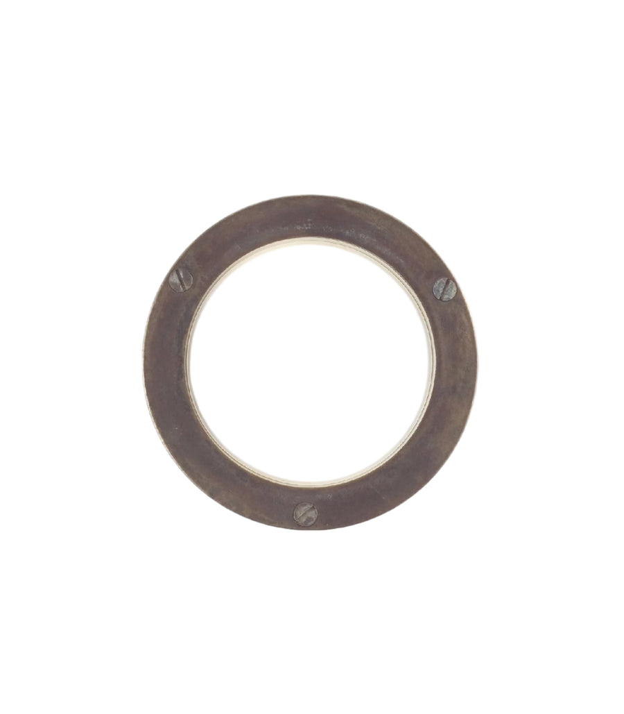 Round brass outdoor bunker light with white glass