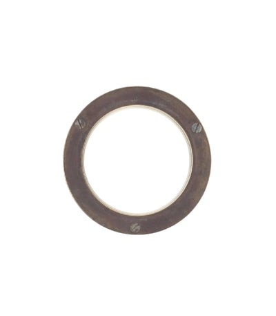 Round brass outdoor bunker light with white glass