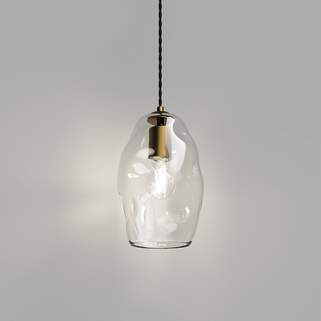 Organic Mouth Blown Glass Pendant Medium with Old Brass Suspension