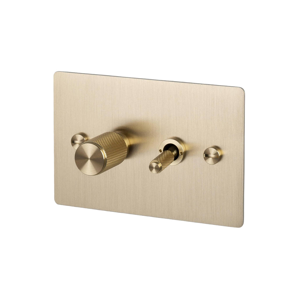 2G Toggle + Dimmer / Horizontal / Cross / Brass