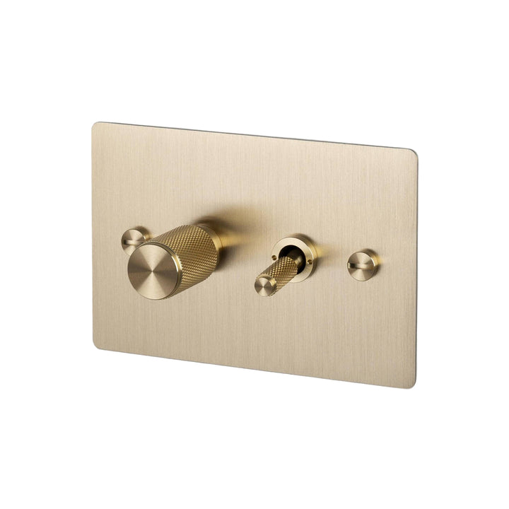 2G Toggle + Dimmer / Horizontal / Cross / Brass