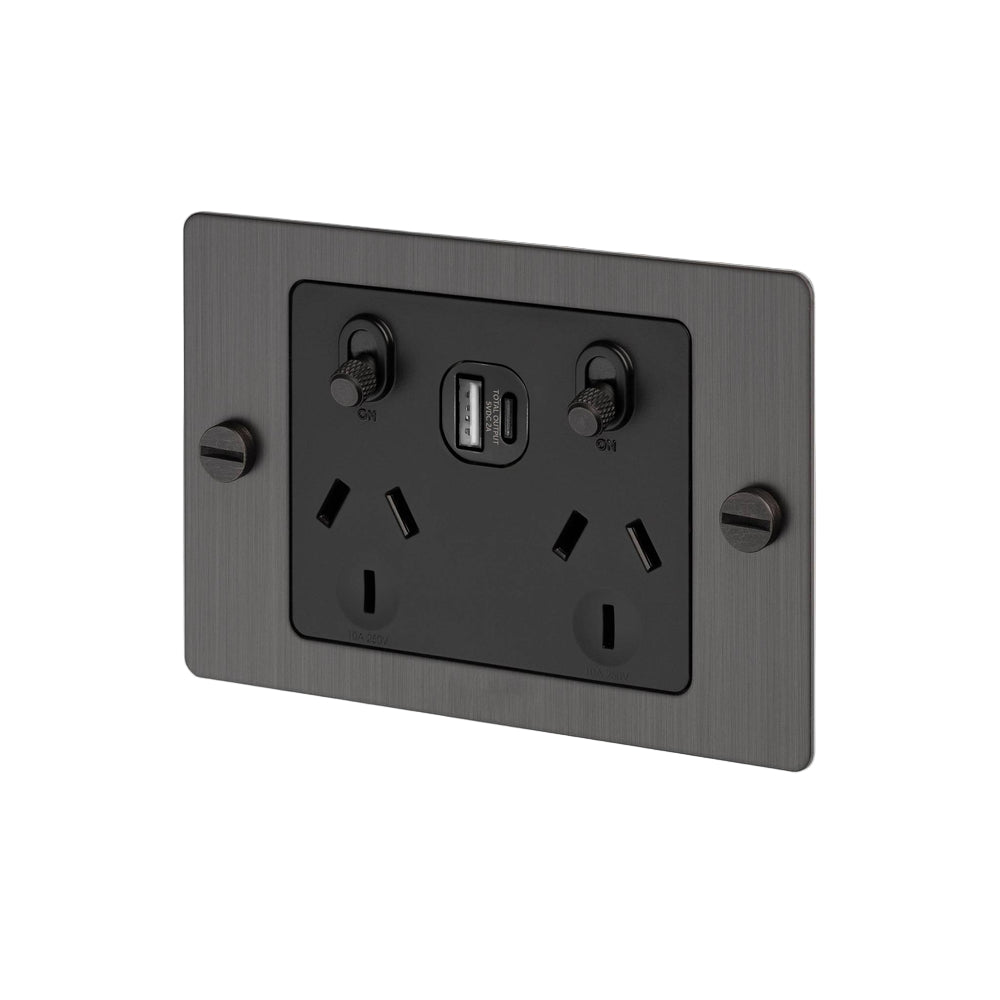 2G GPO Socket / USB A+C / Without Logo / Cross / Smoked Bronze
