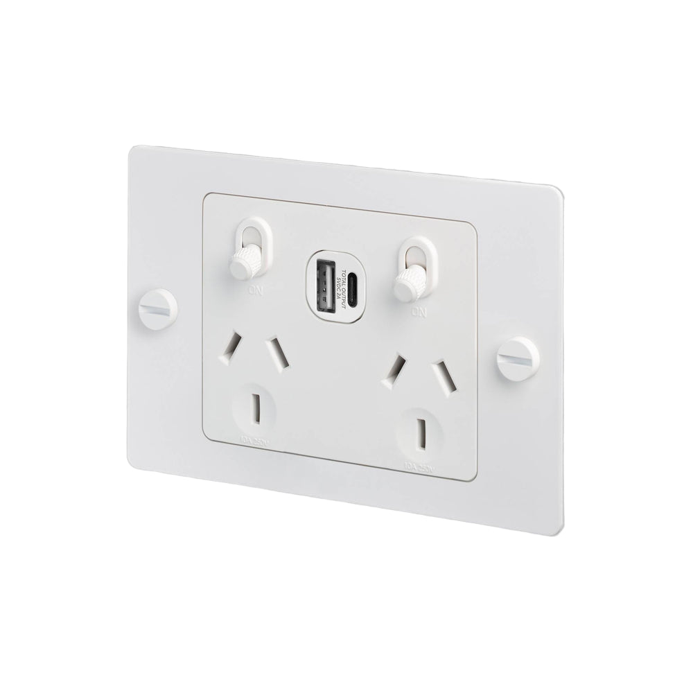 2G GPO Socket / USB A+C / Without Logo / Cross / White