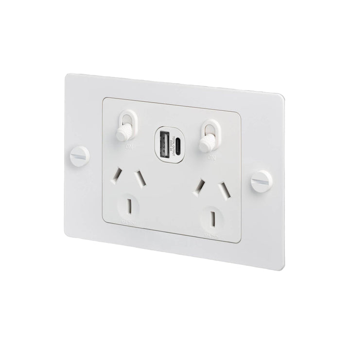 2G GPO Socket / USB A+C / Without Logo / Cross / White