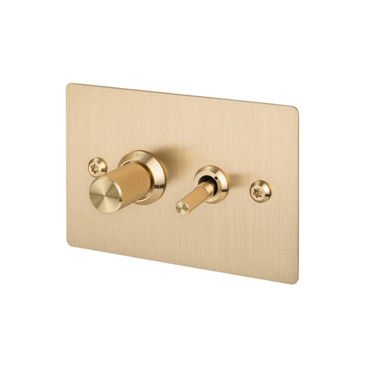 2G Toggle + Dimmer / Horizontal / Linear / Brass