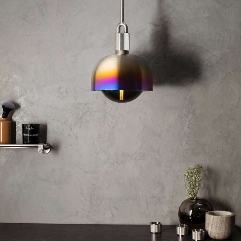 Forked Pendant / Shade / Globe / Smoked / Large / Burnt Steel