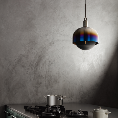 Forked Pendant / Shade / Globe / Smoked / Large / Burnt Steel