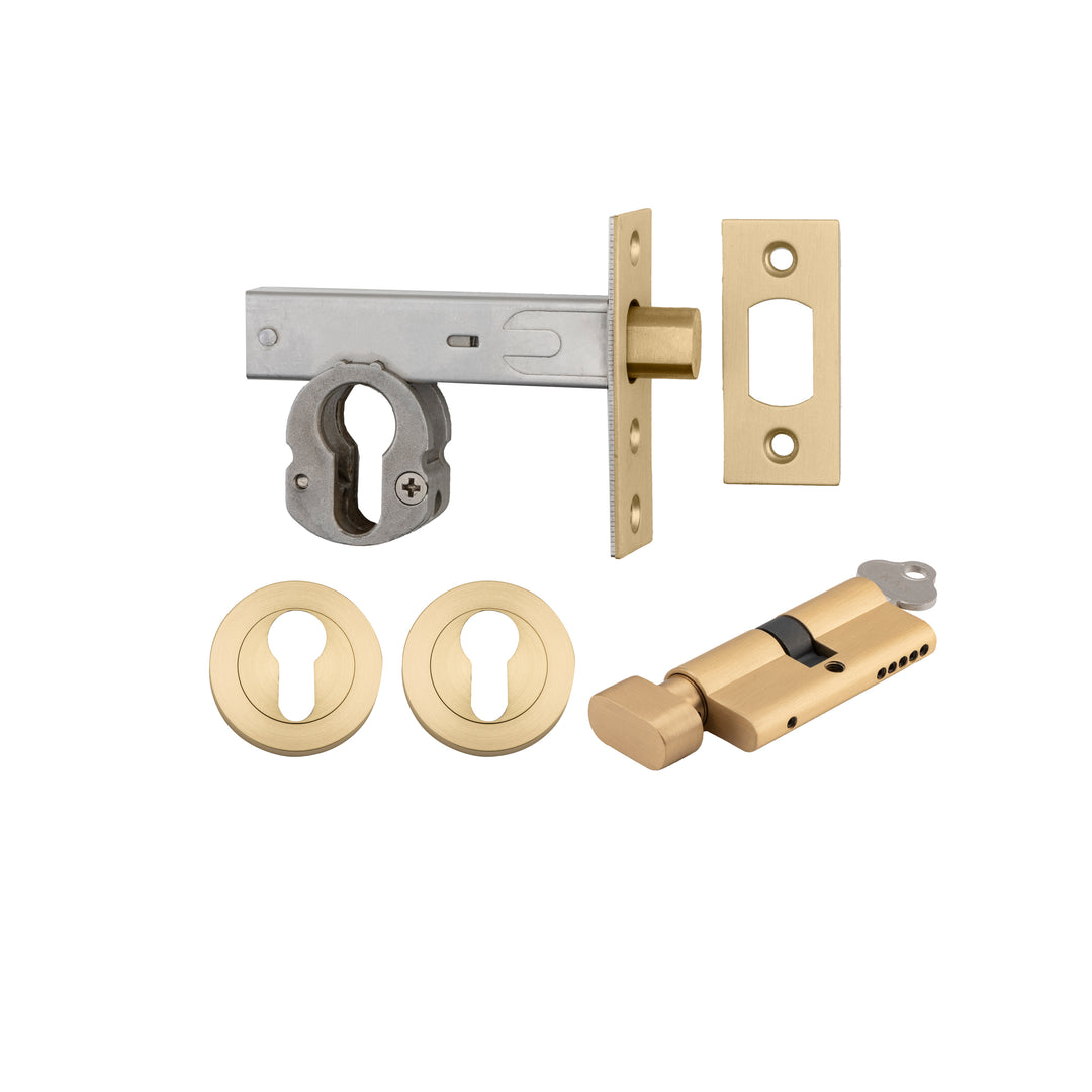 Euro Mortice Deadbolt Brushed Gold PVD Key/Thumb Escutcheon Round Kit