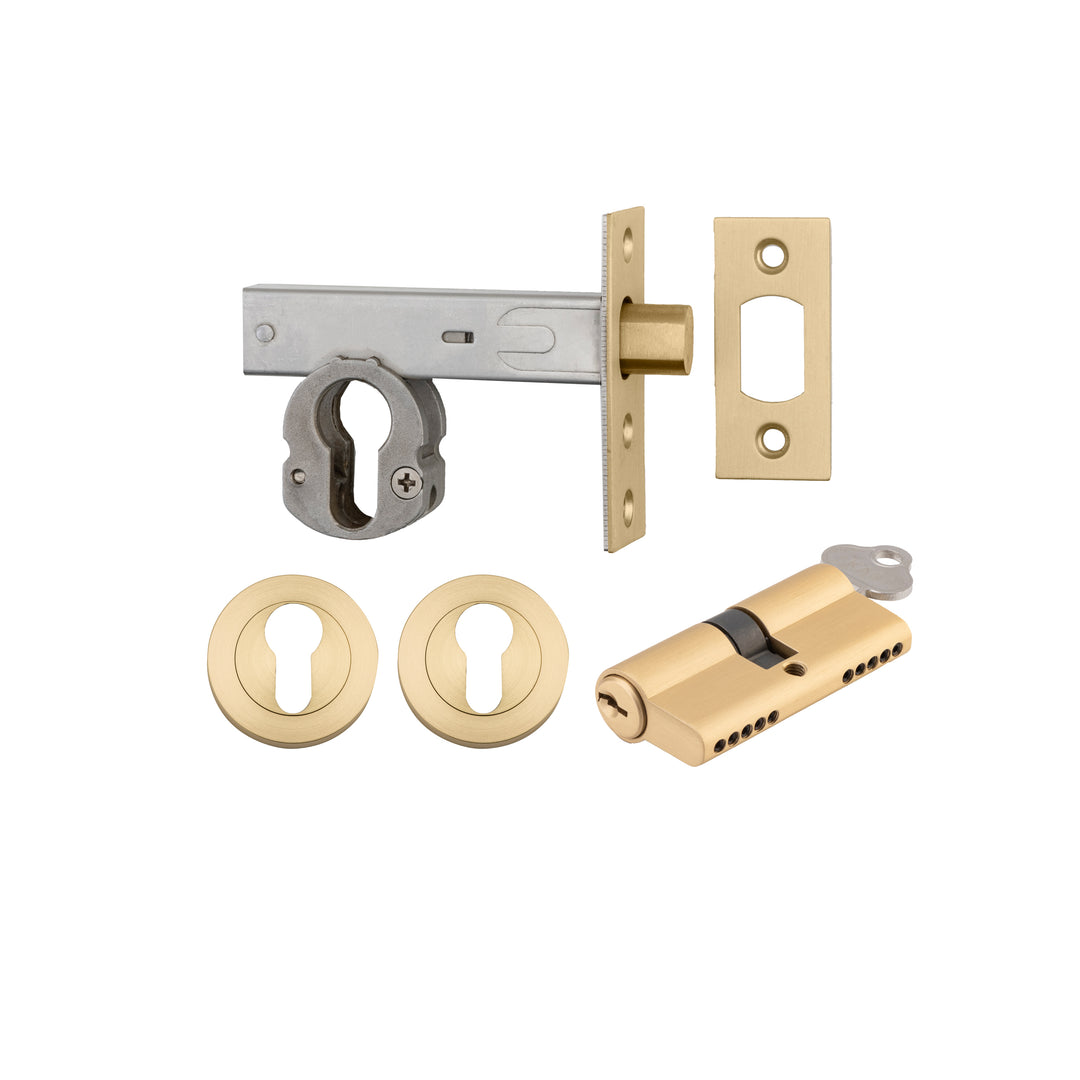 Euro Mortice Deadbolt Brushed Gold PVD Key/Key Escutcheon Round Kit