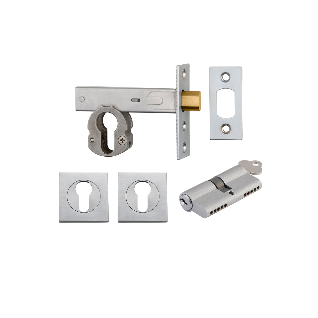 Euro Mortice Deadbolt Brushed Chrome Key/Key Escutcheon Square Kit
