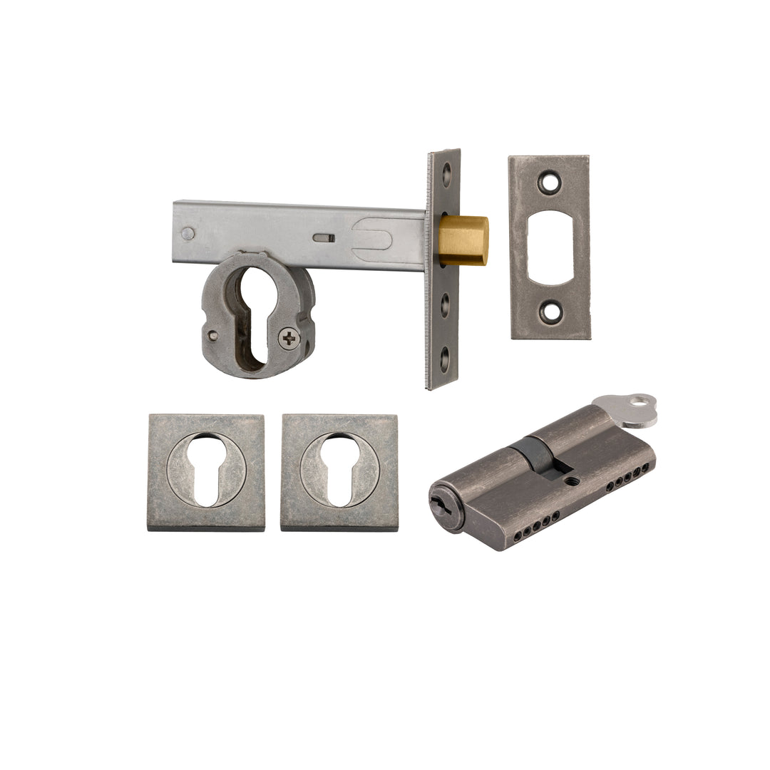 Euro Mortice Deadbolt Distressed Nickel Key/Key Escutcheon Square Kit