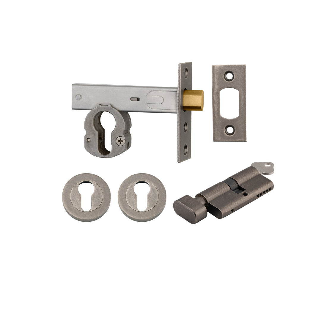 Euro Mortice Deadbolt Distressed Nickel Key/Thumb Escutcheon Round Kit