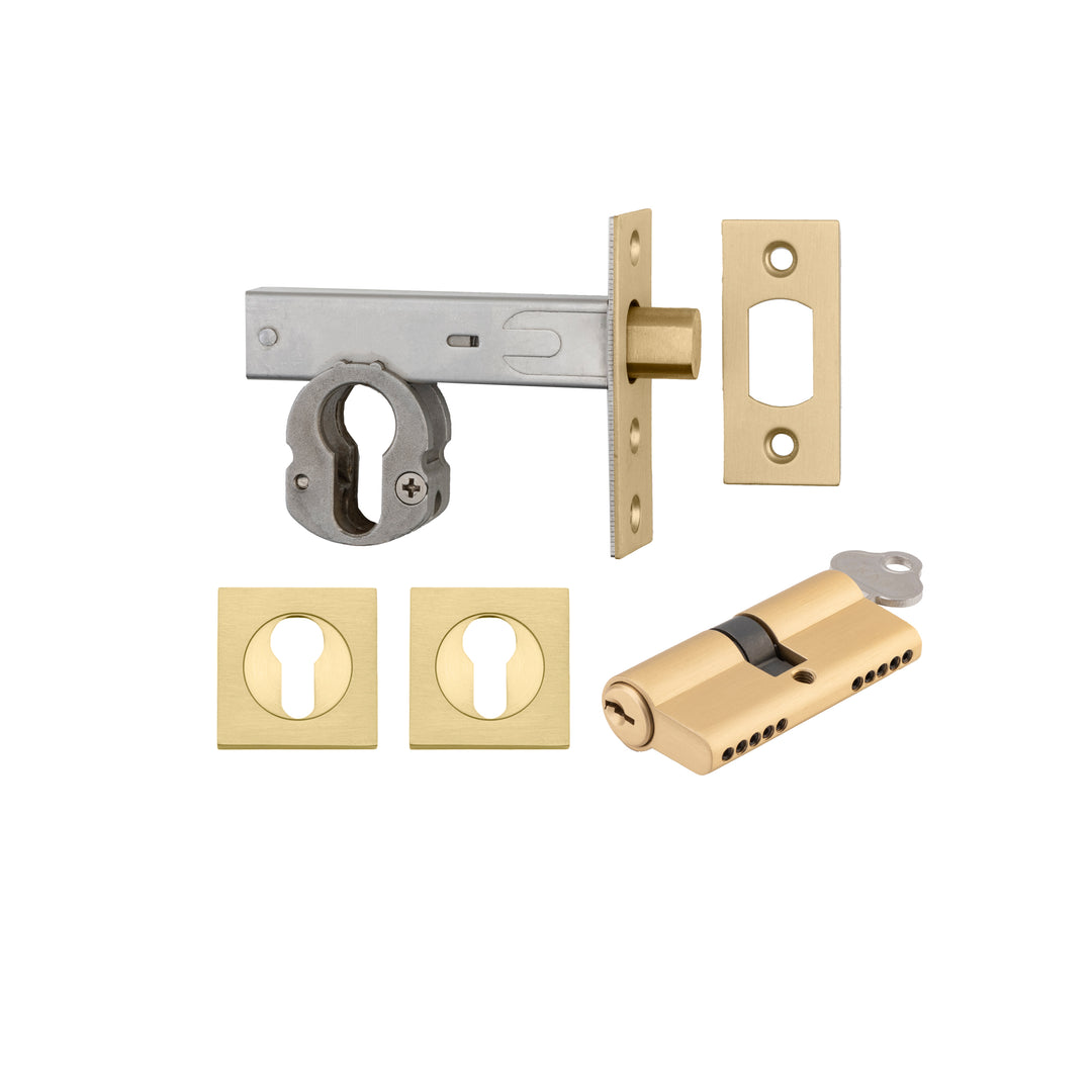 Euro Mortice Deadbolt Brushed Gold PVD Key/Key Escutcheon Square Kit